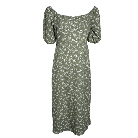 Hesperus Woman’s Small Ditsy Floral Green Midi Dress Cottagecore Puff Sleeve - Picture 1 of 13